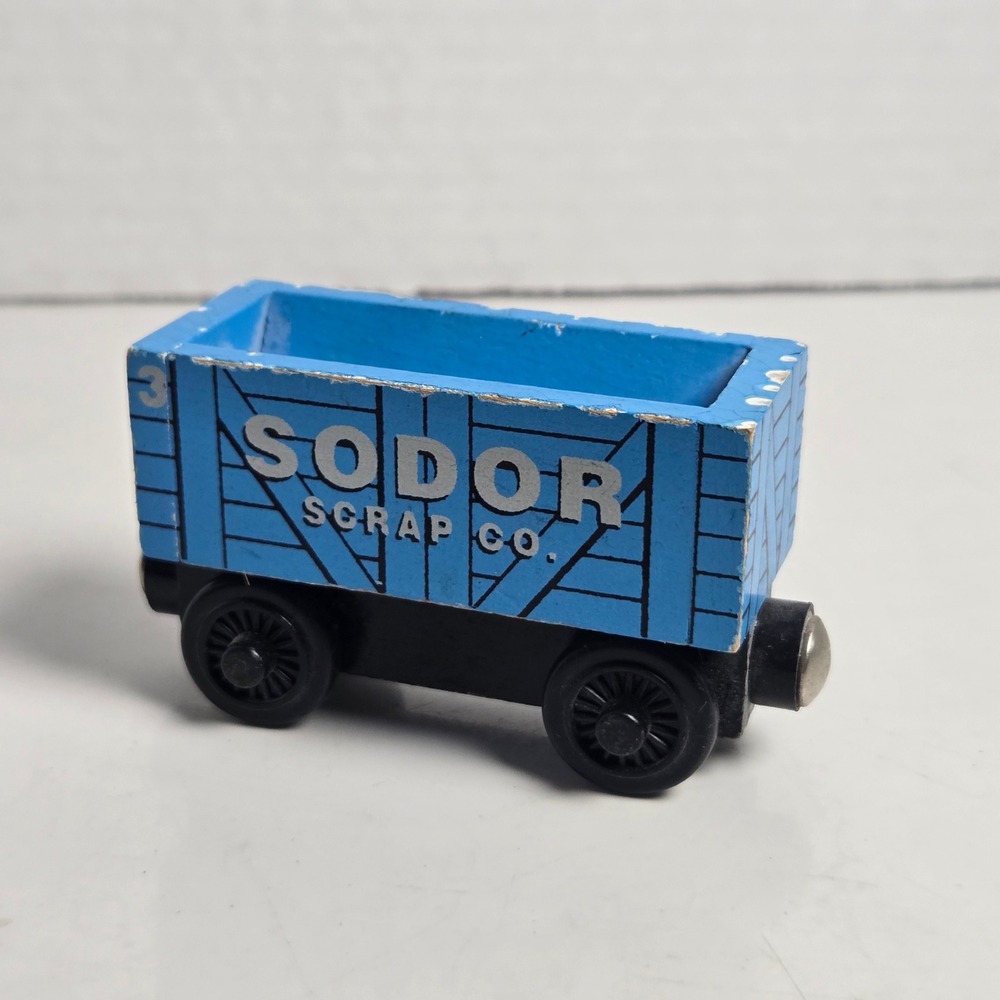 Vintage Thomas & Friends Sodor Scrap Co. Wooden Railway Train Car #3 Blue